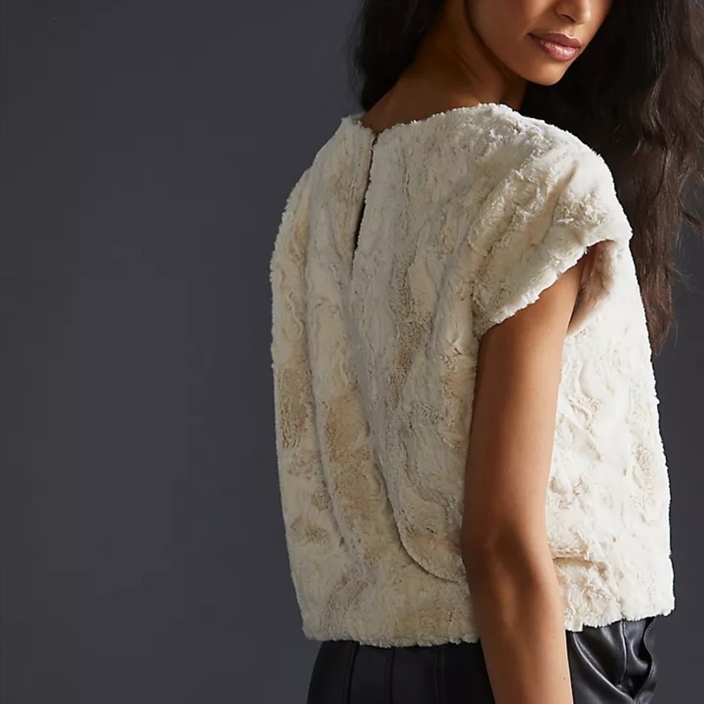Maeve Faux Fur Top in Cream size Small Statement Luxe Anthropologie - Picture 10 of 15